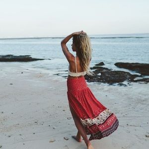 Spell Red Maxi Skirt Desert Wanderer XS